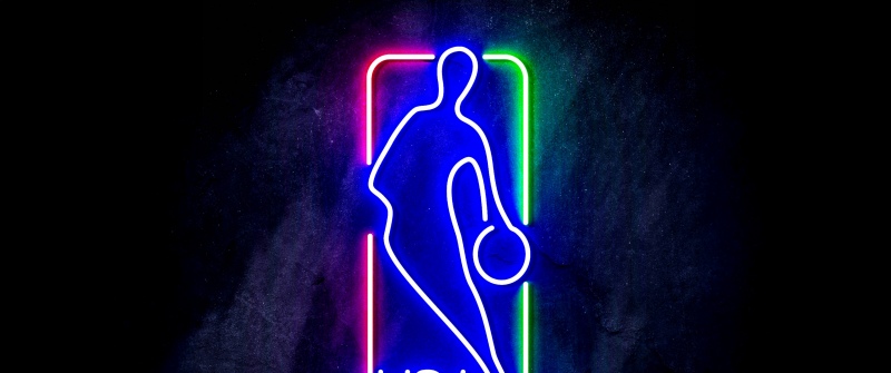 NBA, Neon logo, Basketball, Glowing, Dark background, 5K