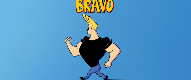Johnny Bravo, 5K, Minimalist, Blue background, Funny, Cartoon, Muscular