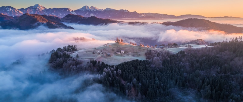 Slovenia, Landscape, Hilltop, Mountains, Church, Clouds, Mountain Landscape, Sunrise