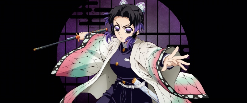 Shinobu Kocho - Infinity Castle, 5K, Anime movie, Demon Slayer: Kimetsu No Yaiba Infinity Castle, Black background, Shinobu Kocho