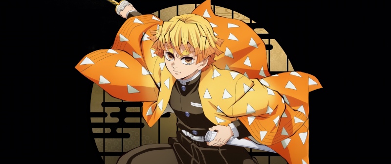 Zenitsu Agatsuma - Infinity Castle, 5K, Anime movie, Demon Slayer: Kimetsu No Yaiba Infinity Castle, Black background, Zenitsu Agatsuma