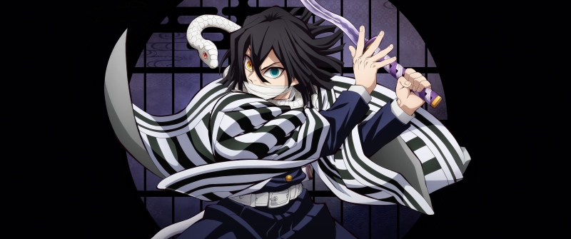 Obanai Iguro - Infinity Castle, 5K, Anime movie, Demon Slayer: Kimetsu No Yaiba Infinity Castle, Black background, Obanai Iguro