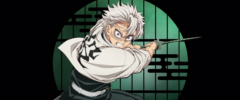 Sanemi Shinazugawa - Infinity Castle, 5K, Anime movie, Demon Slayer: Kimetsu No Yaiba Infinity Castle, Black background, Sanemi Shinazugawa