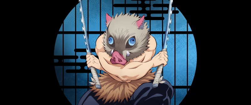 Inosuke Hashibira - Infinity Castle, 5K, Anime movie, Demon Slayer: Kimetsu No Yaiba Infinity Castle, Black background, Inosuke Hashibira