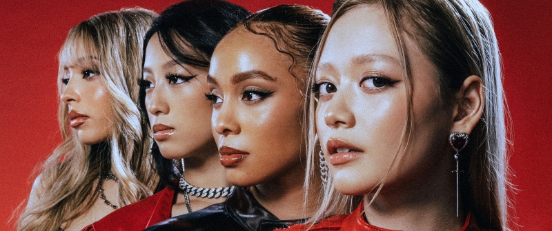 Girlset, Girl group, American singer, 5K, Red background