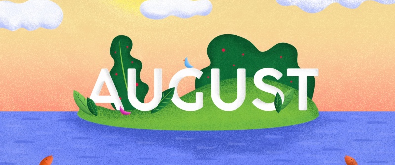 August, Summer, Illustration, Island, Water, Sunny day, Colorful
