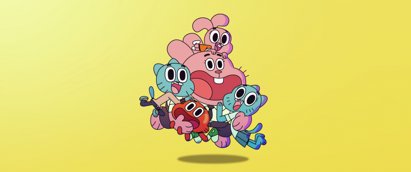 The Amazing World of Gumball, Watterson family, Cartoon Network, Yellow background, Cute cartoon