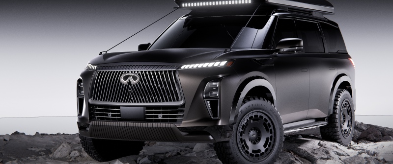 Infiniti QX80 Terrain Spec Concept, 2025, Dark background, Monochrome, Infiniti QX80