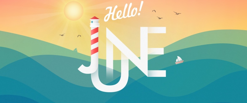 Hello June, Summer, 5K, June (Month), Sunny day, Lighthouse, Ocean, Illustration