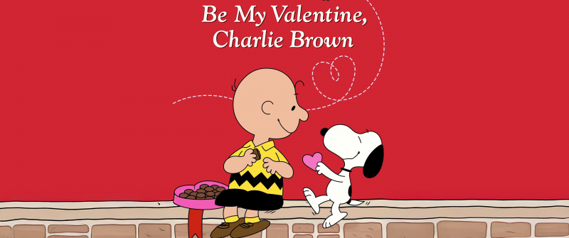 Be My Valentine, Charlie Brown, Peanuts, Snoopy, Valentine's Day, Woodstock, Red background, 5K