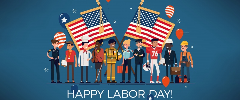 Happy Labor day, 8K, May (Month), 5K, Blue background, USA Flag, Flag of the United States