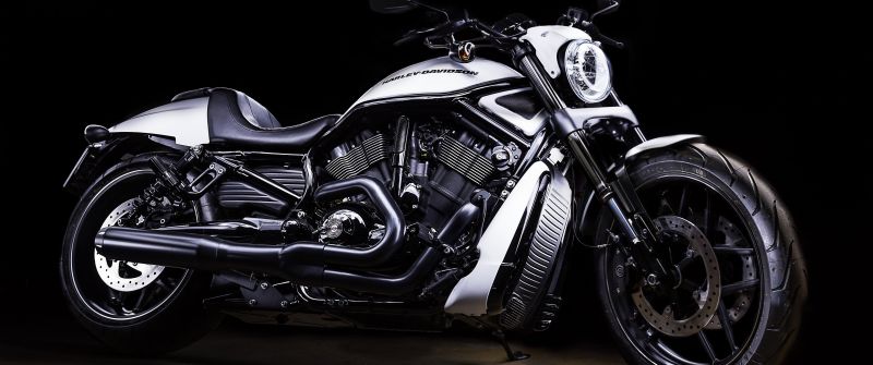 Harley-Davidson, Black background, Motorcycle, White, 5K