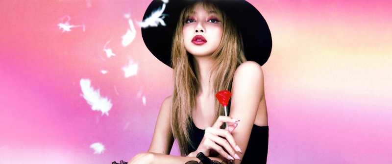 Lisa Marie Claire Korea, 2025, 5K, Red Rose, Lisa, Gradient background