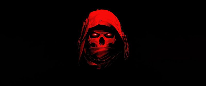 Skull, Call of Duty, AMOLED, Black background, 5K, Red