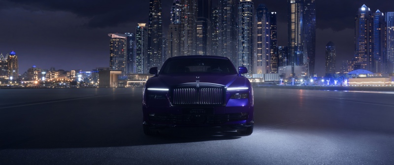 Rolls-Royce Black Badge Spectre, Night, 2025, 8K, Purple aesthetic, Dubai City, 5K