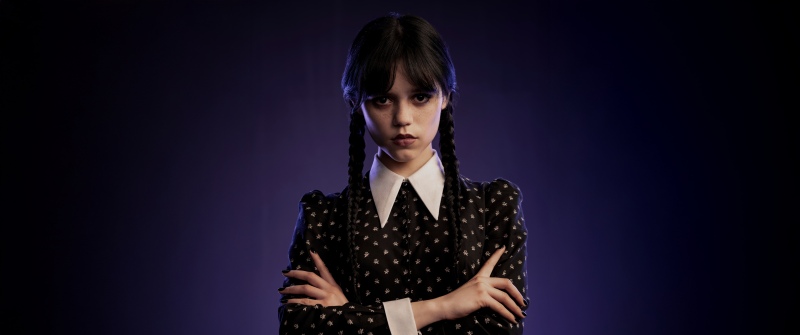 Jenna Ortega, Wednesday (Netflix), 5K, 8K, Dark background, Jenna Ortega as Wednesday Addams, Season 2, 2025 series