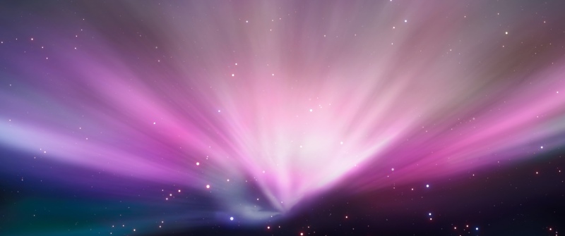 OS X Leopard, Aurora, Stars in sky, Pink sky, Mac OS X, Stock, 5K, Aurora sky