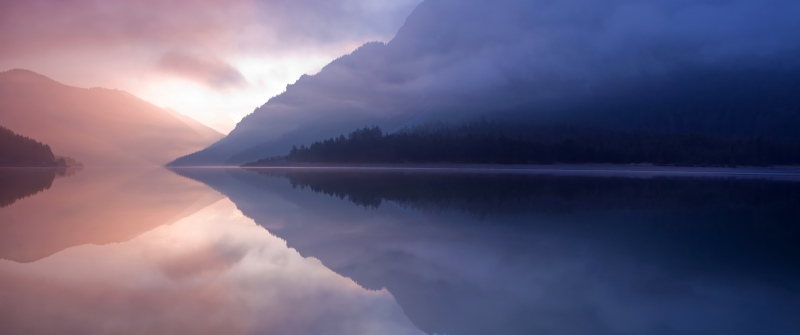 OS X Lion, Tranquil, Lake, Mountains, Reflection, Mist, Landscape, Mac OS X, Stock, 5K