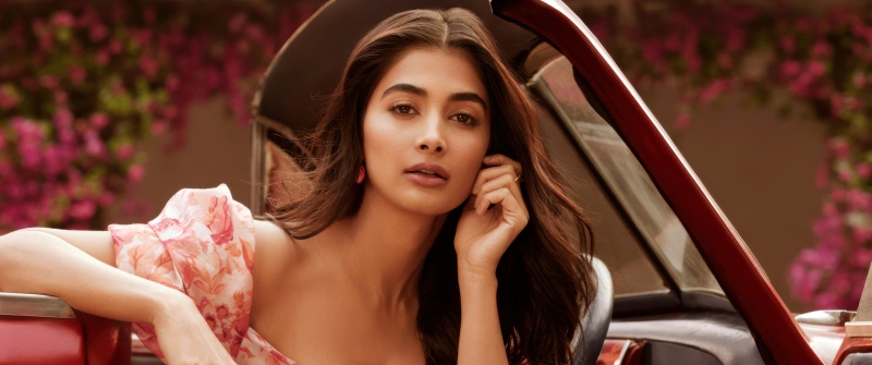 Pooja Hegde, Floral dress, Indian actress, Portrait