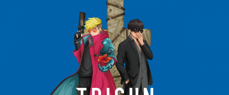 Vash the Stampede, Nicholas D. Wolfwood, Trigun Stampede, 5K, Blue background