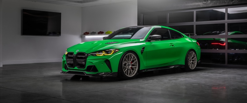 BMW M4, Green car, Vorsteiner, Sports cars, Garage, 5K, 8K