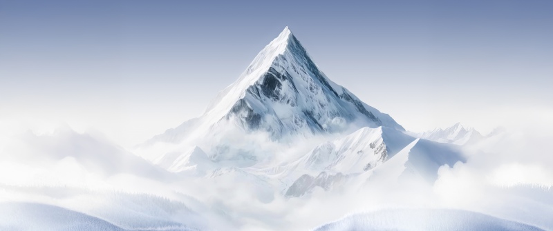 Winter, Mountain Landscape, Snowy Mountains, Clouds, White aesthetic, Mountain Peak, 5K