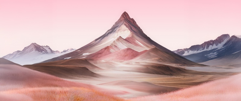 Mountain Landscape, Pink aesthetic, 5K, Pink sky, Mountain Peak