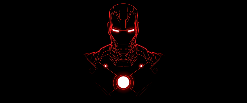 Iron Man, Red glow, AMOLED, Outline, Minimalist, 5K, Black background, Marvel Superheroes
