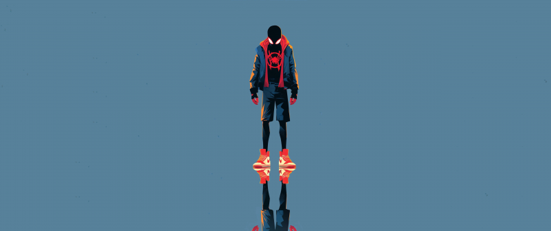 Miles Morales, Reflection, 5K, Light blue, Minimalist