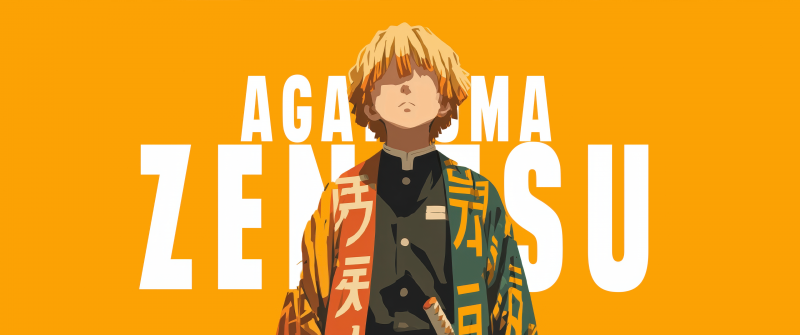 Zenitsu Agatsuma, Minimal art, Yellow aesthetic, Demon Slayer: Kimetsu no Yaiba, Yellow background