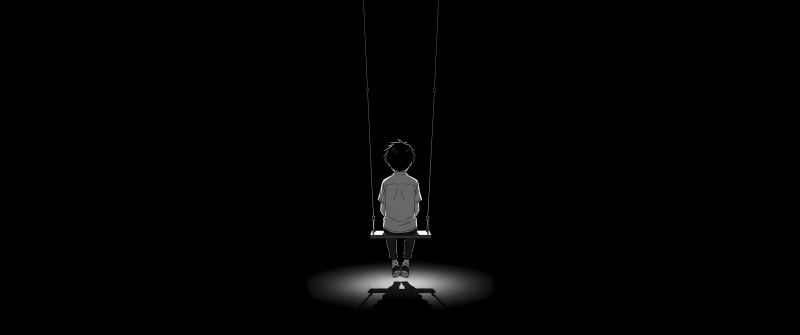 Boy, Alone, Swing, Minimalist, Solitude, AMOLED, Black background, 5K