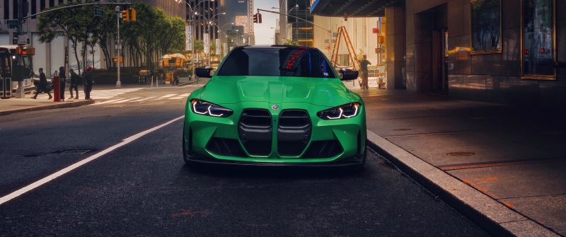 BMW M4, Urban, 5K, Green car, Sports cars, City street