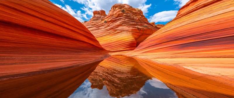 The Wave, Arizona, Sandstone plateau, Reflection, Canyon, Desert, Rock formations, Coyote Buttes, Utah, 5K