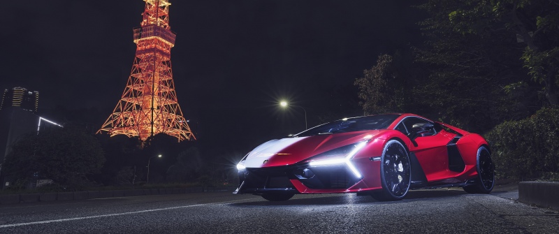 Lamborghini Revuelto Animae, Tokyo Tower, Night, Japan, 5K, 8K
