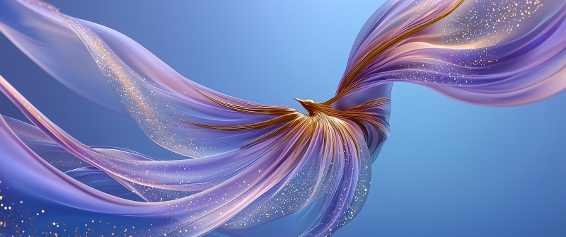 Abstract bird, Golden dots, Purple aesthetic, Blue background, Sparkles