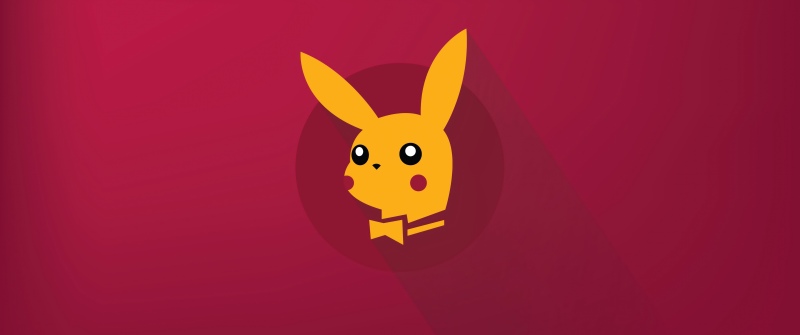Playboy Pikachu, Minimalist, 5K, Red background
