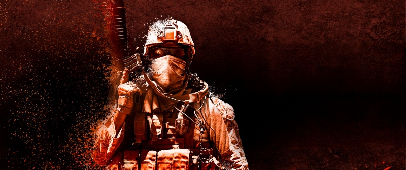 Soldier, Tactical gear, Fire effect, Intense, Dark red