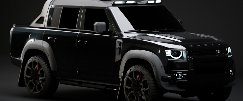 Land Rover Defender Pickup, Urban Automotive, Black cars, Dark background