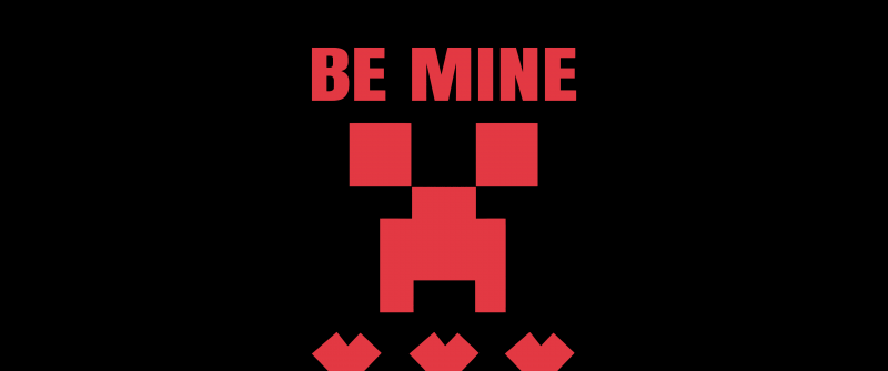 Be Mine, Minecraft, Red hearts, AMOLED, Black background, 5K, Valentine's Day, Creeper, Pixel art
