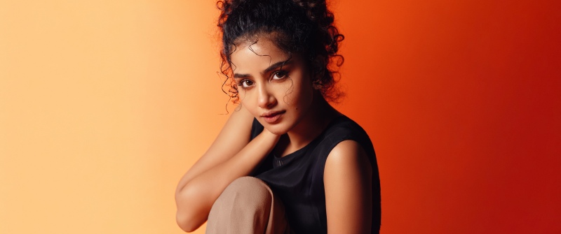 Anupama Parameswaran, Orange background, Indian actress, 5K, 8K
