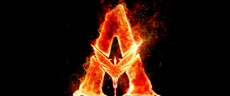 Avatar: Fire and Ash, Logo, Black background, Fire effect, 5K, 2025 Movies
