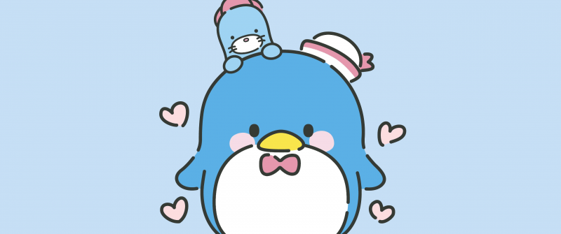 Tuxedo Sam, Chip (Sanrio), Light blue, 5K, Blue aesthetic, Cute cartoon, Love hearts