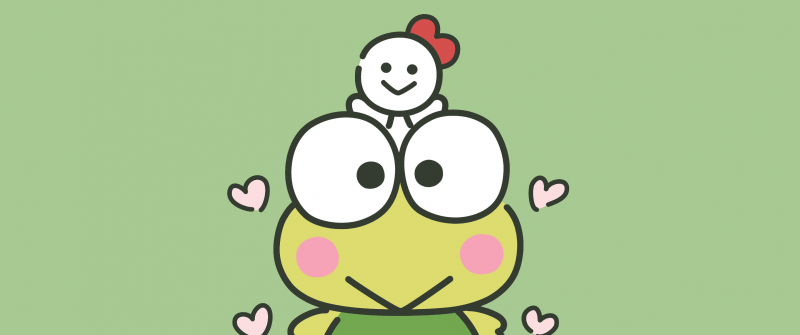 Keroppi, Sanrio, 5K, Green background, Cute cartoon