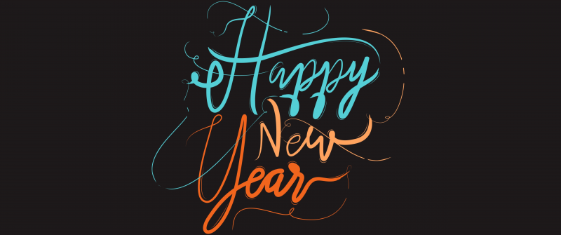 Happy New Year, Text, Dark background, 5K