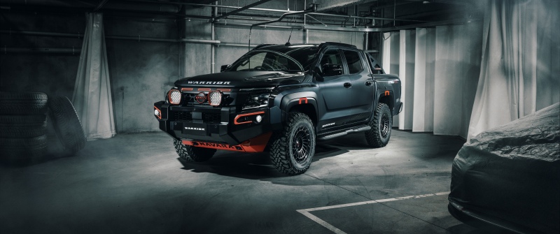 Nissan Navara Warrior Concept, 2025, 5K, 8K, Off-Road Trucks, Matte black, Rugged, Parking garage, Pickup truck