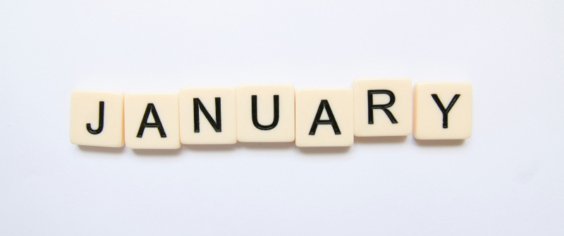 January, Scrabble letters, 5K, White background, Typography