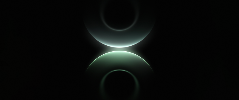 Green aesthetic, Rings, Glowing, Symmetry, Dark background, Green abstract, 5K
