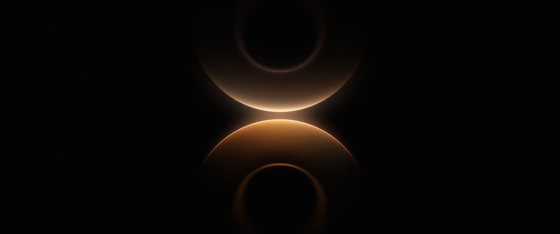 Glowing, Rings, Symmetry, Dark background, Golden yellow, 5K