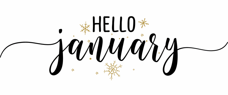 Hello January, Winter, Snowflakes, Calligraphy, White background, 5K
