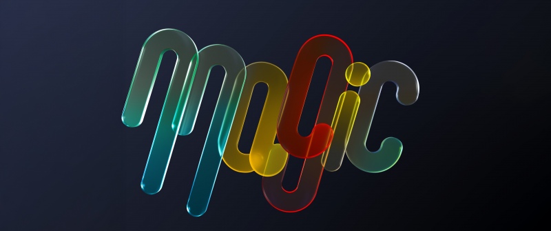 Magic, Typography, Glossy, Dark background, Multicolor, 5K